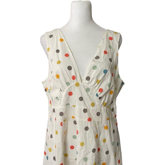 Garnet Hill Womens 14 A-line Dress Polka Dot White Print Vneck Cotton Flowy - Picture 10 of 12